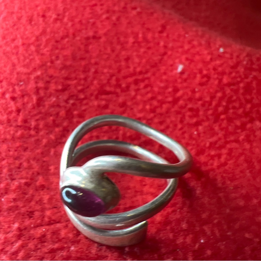 Vintage sterling silver DLD modernist freeform amethyst ring size 6 - Picture 8 of 10
